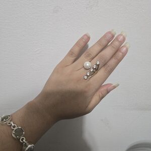 Elegant Faux Pearl and Crystal Ring